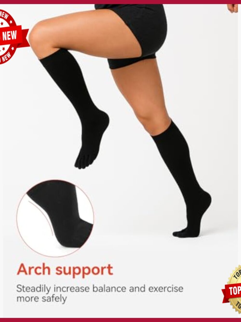 3 Pairs Knee High Toe Socks with Separate Toe Design - Picture 2 of 6